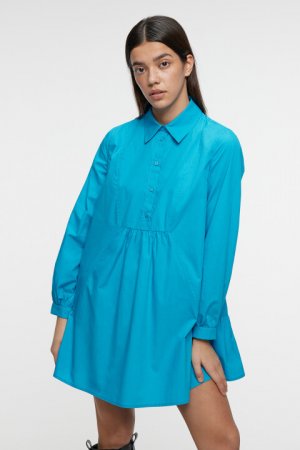 Платье-рубашка мини хлопковое с длинными рукавами befree. Цвет: голубой