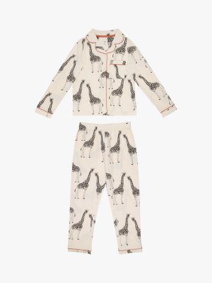 Детский пижамный комплект с длинными рукавами на пуговицах из органического хлопка изображением жирафа , крем/мульти Chelsea Peers