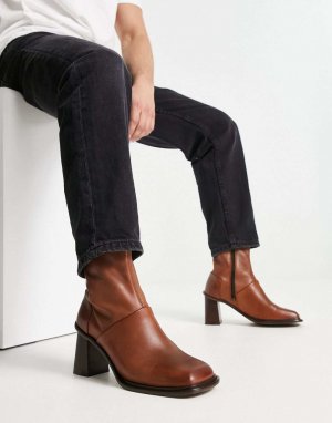 Светло-коричневые кожаные ботинки челси на каблуке ASOS DESIGN натуральной подошве