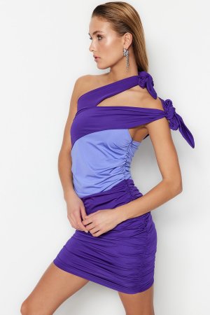 Пурпурно-разноцветное вязаное облегающее тело элегантное вечернее платье с вырезами и , разноцветный Trendyol