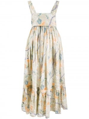 Ярусное платье миди с цветочным принтом Chloé. Цвет: нейтральные цвета