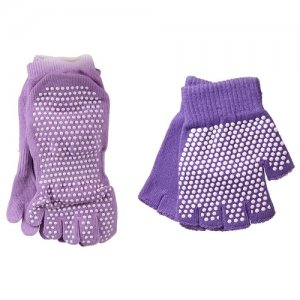 Носки противоскользящие для занятий йогой, фиолетовый и перчатки BRADEX