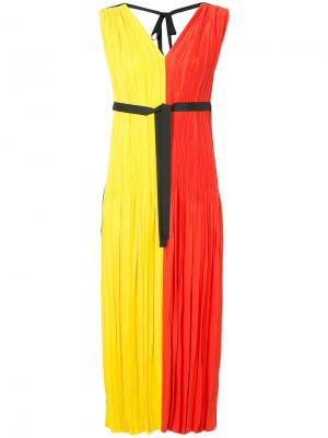 Плиссированное платье с V-образным вырезом Han Ahn Soon. Цвет: жёлтый и оранжевый
