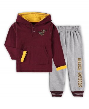 Комплект из пуловера с капюшоном и спортивных штанов Minnesota Golden Gophers Poppies для маленьких мальчиков бордового серо-бежевого цвета Colosseum