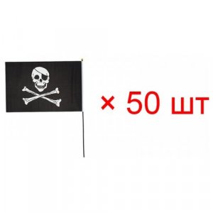 Флаг пиратский черный Веселый Роджер пират с повязкой, 14*21 см (Набор 50 шт.) Happy Pirate. Цвет: черный