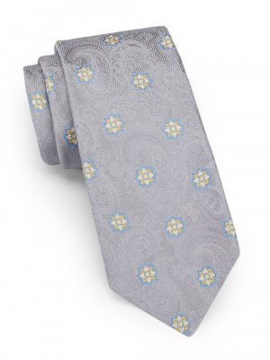 Жаккардовый шелковый галстук с цветочным принтом , серый Kiton