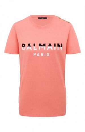 Хлопковая футболка Balmain. Цвет: розовый