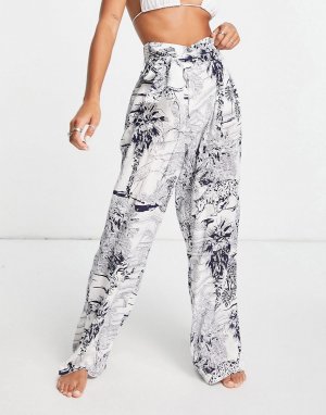 Пляжные брюки из жатой ткани с контурным принтом в винтажном стиле от комплекта -Разноцветный ASOS DESIGN
