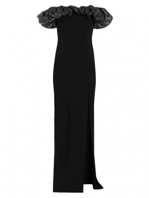 Креповое платье Michaela с открытыми плечами Ml Monique Lhuillier, черный Lhuillier