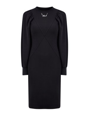 Платье из джерси с объемными рукавами и литой цепочкой KARL LAGERFELD. Цвет: черный