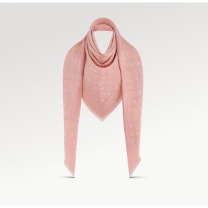 Шаль , натуральный шелк, шерсть, с бахромой, 142х142 см, розовый LV. Цвет: розовый