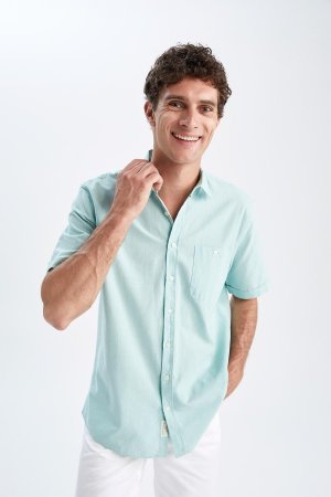 Рубашка стандартного кроя с коротким рукавом, бирюзовый DeFacto