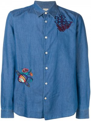 Джинсовая рубашка с вышивкой Paul Smith. Цвет: синий