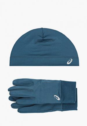 Комплект ASICS PACK, шапка и перчатки touchscreen. Цвет: синий