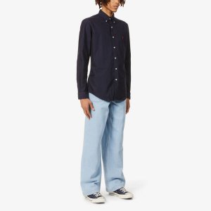 Рубашка из хлопка Оксфорд с длинными рукавами, окрашенная в готовом виде, индивидуального покроя , темно-синий Polo Ralph Lauren