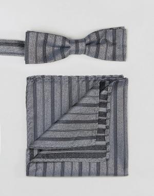 Комплект из галстука-бабочки и платка для нагрудного кармана Peter Wer Werth. Цвет: серебряный