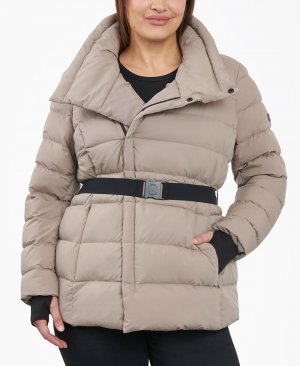 Женское компактное пуховое пальто-пуховик больших размеров с асимметричным поясом и поясом, тан/бежевый Michael Kors