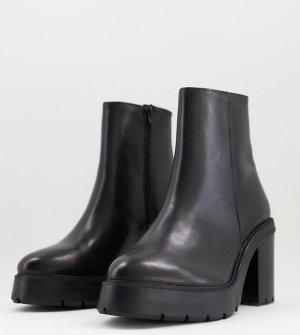 Черные кожаные ботинки челси на каблуке и платформе -Черный цвет ASOS DESIGN