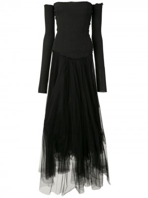 Платье с открытыми плечами и вставкой из тюля Marc Le Bihan. Цвет: черный