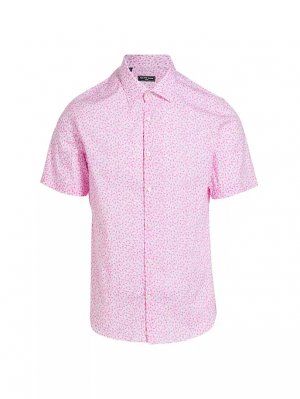 Рубашка узкого кроя с короткими рукавами и крошечным цветочным принтом , розовый Saks Fifth Avenue
