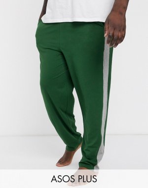 Пижамные брюки цвета хаки с серыми вставками по бокам PLUS-Зеленый ASOS DESIGN