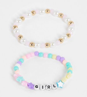 Эксклюзивный набор из 2 разноцветных браслетов бусин для девочек -Разноцветный Pieces