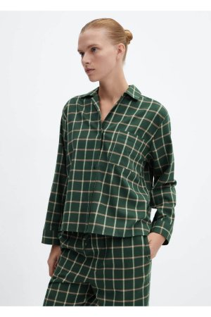 Фланелевая пижамная рубашка в клетку , зеленый Mango