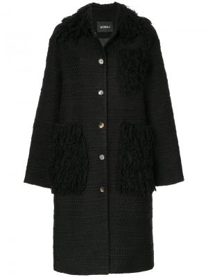 Фактурное тканое пальто с бахромой Goen.J. Цвет: чёрный