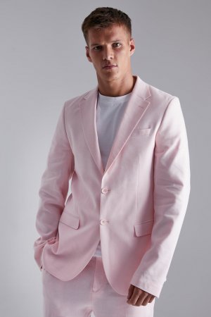 Высокий однобортный узкий льняной костюмный пиджак , розовый Boohoo