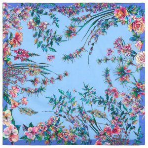 Платок ,115х115 см, голубой, розовый Павловопосадская платочная мануфактура. Цвет: голубой/розовый