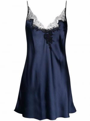 Атласное платье-комбинация с кружевом Carine Gilson. Цвет: синий