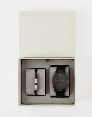 Подарочный набор с часами и браслетом FS5500SET Minimalist Fossil. Цвет: черный