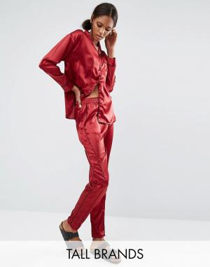Комбинируемые брюки в пижамном стиле с окантовкой Daisy Street Tall. Цвет: красный
