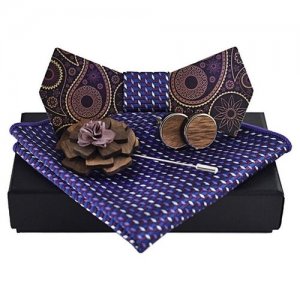 Галстук-бабочка с ручной росписью, платок, запонки, бутоньерка в сиреневом стиле(комплект) 4Love4You. Цвет: фиолетовый