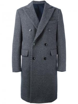 Полосатое двубортное пальто Mp Massimo Piombo. Цвет: серый