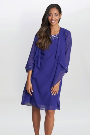 Короткое шифоновое платье Joseline синего цвета с вырезом из бисера , синий Gina Bacconi