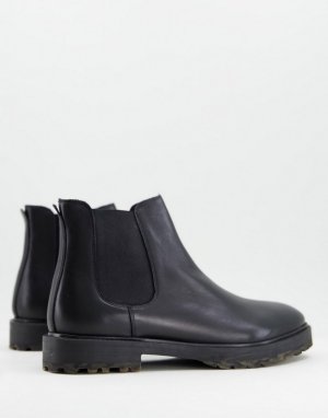 Черные кожаные ботинки челси с камуфляжным принтом на подошве James-Черный цвет WALK LONDON