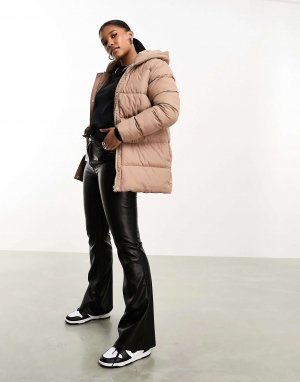 Темно-серая куртка-пуховик средней длины с потертостями Hayley Threadbare. Цвет: серый