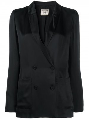 Атласный двубортный пиджак Semicouture. Цвет: черный