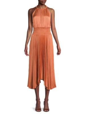 Плиссированное атласное платье миди Renzo II , цвет Burnt Terracotta A.L.C.