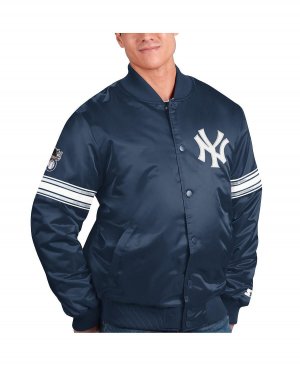 Мужская темно-синяя атласная университетская куртка new york yankees pick and roll на застежках , синий Starter