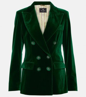 Двубортный бархатный пиджак, зеленый Etro