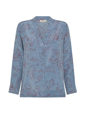 Блузка Ambroise из шелкового крепдешина с принтом, темно-синий Momonì