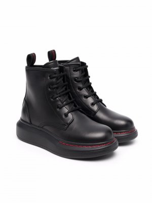 Lace-up leather ankle boots Alexander McQueen Kids. Цвет: черный