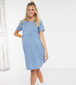 Синее джинсовое свободное платье ASOS DESIGN Maternity-Голубой Maternity