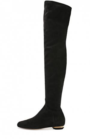 Замшевые ботфорты на декорированном каблуке Nicholas Kirkwood. Цвет: черный