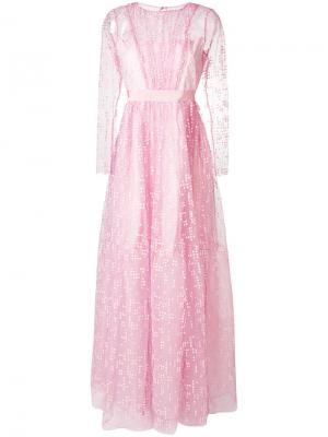 Вечернее платье с отделкой тюлем и пышной юбкой Si-Jay. Цвет: розовый