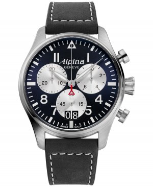 Мужские швейцарские часы с хронографом Startimer Pilot, черный кожаный ремешок, 44 мм Alpina