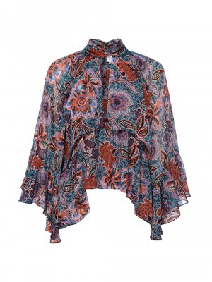 Драпированная блузка с цветочным принтом и драгоценными камнями MISA Los Angeles
