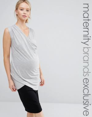 Трикотажный топ без рукавов с запахом для беременных Club L Lounge Mat Maternity. Цвет: серый